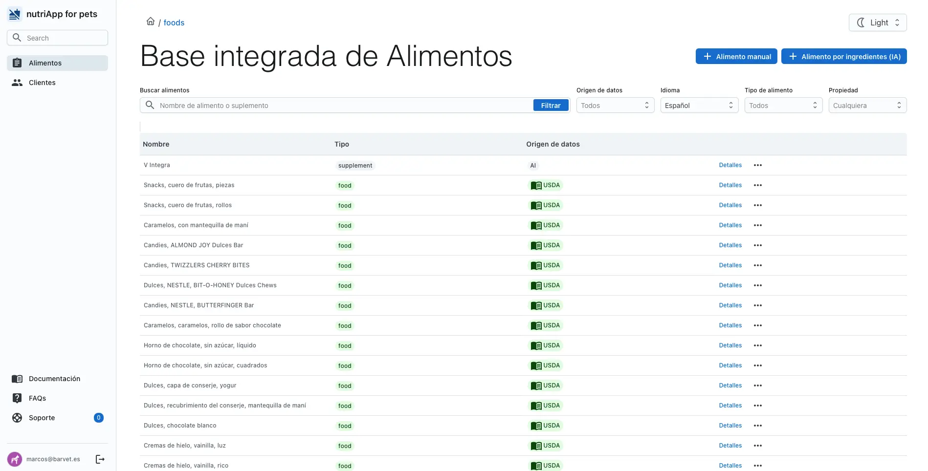 Base integrada de alimentos